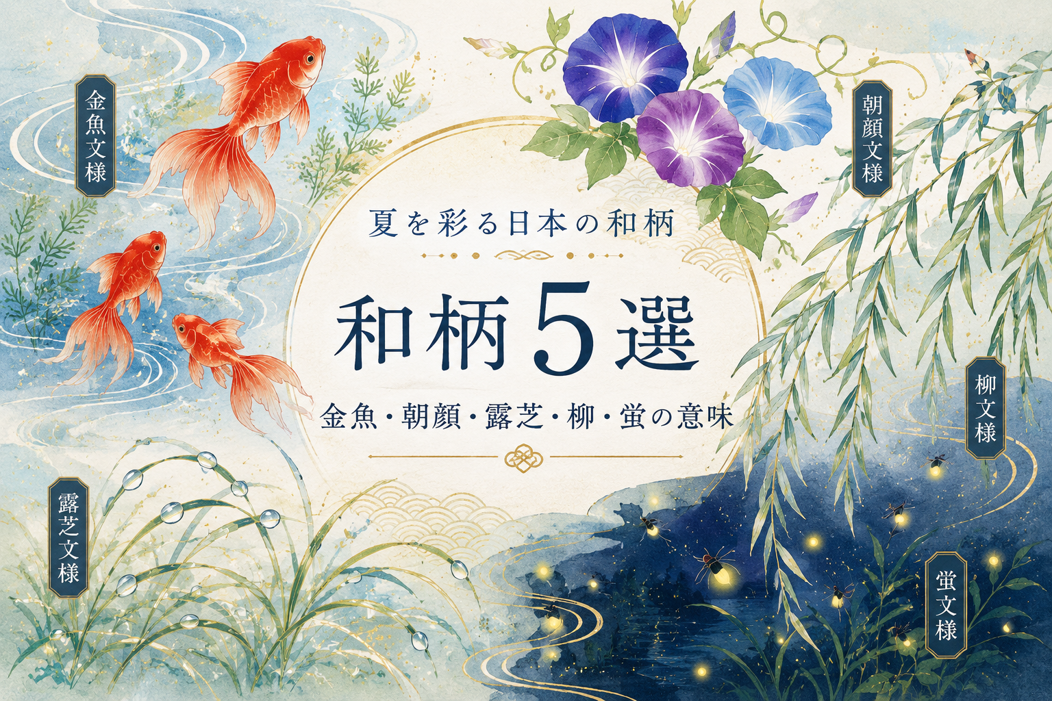 夏 和柄／日本 伝統文様／夏 文様／金魚 文様／朝顔 文様
